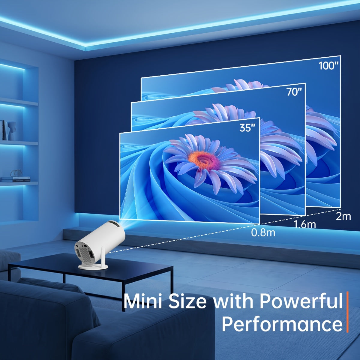 Proyector | Mini Proyector Inteligente - Soporte Local 720P para 4K, Android 11+, Wifi 6 y Wireless 5.3, Rotación de 180°, Compatibilidad