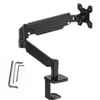 Soporte de brazo único para monitor de TV/computadora, diseño ergonómico, inclinación y rotación bidireccionales, altura ajustable, de acero, incluye 3 destornilladores portátiles.