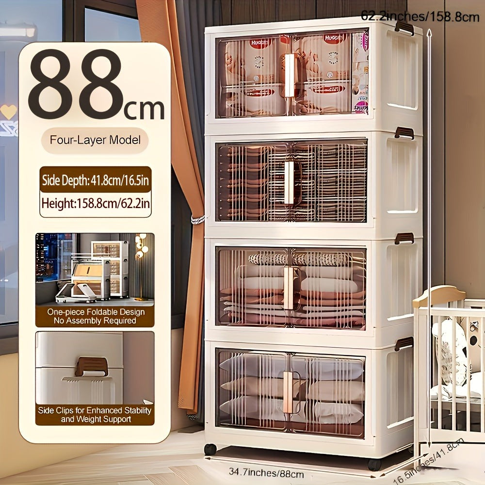 88Cm Arcenes de Almacenamiento Plegables Extra Grandes de 1/3/4/5 Niveles con Tapas, Contenedores de Plástico Apilables con Ruedas, Organizador Plegable para Armario, Dormitorio, Oficina, Cocina y Más - Casilleros de Almacenamiento Plegables y Decoración