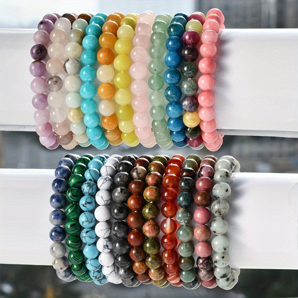 20 pulseras de piedra natural, pulseras de cuentas de piedra artificial de color aleatorio para mujeres y hombres, pulseras elásticas de cuentas redondas de 8 mm, pulseras naturales, regalo de cumpleaños, pulseras para mujer, pulseras para hombre, regalos