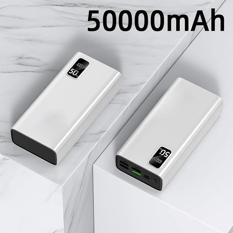 Batería Externa de Gran Capacidad 50000Mah, Pantalla LED de Carga, Carga Rápida Tipo-C, Interfaz USB/Micro, Power Bank de Carga Súper Rápida, Adecuada para Cargar Teléfonos Móviles de Todas las Marcas, Batería de Respaldo de Energía de Emergencia Removibl