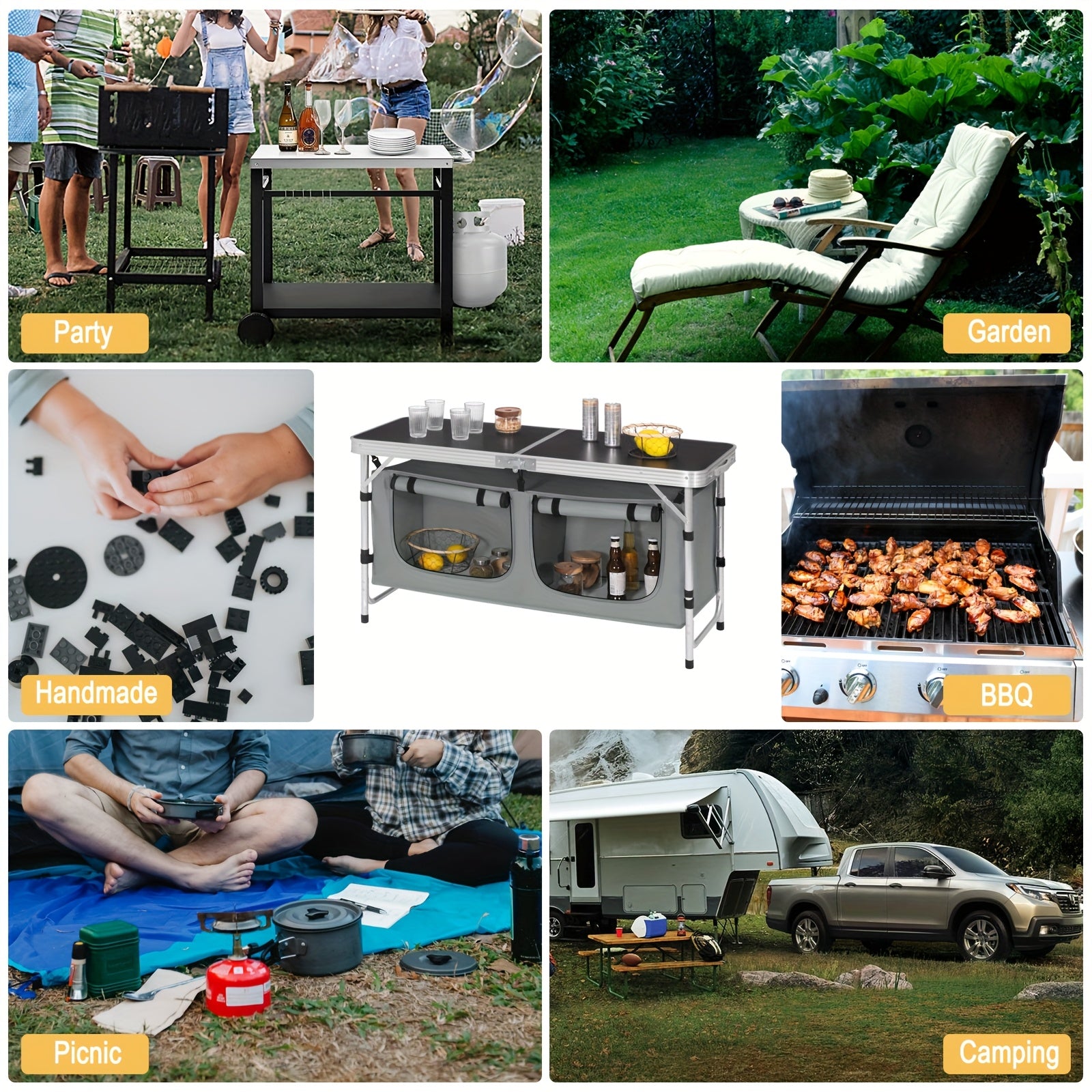 1 pieza Mesa de exterior, mueble de exterior para acampar, equipo de senderismo, mesa de camping, mesa plegable, gabinete de camping plegable, mesa de camping con altura ajustable, espacio de almacenamiento, mueble de camping para exteriores, mesa plegabl