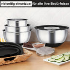 Juego de 21 tazones mezcladores/7 tazones con tapas, tazones para ensalada anidables de acero inoxidable con 3 accesorios de rallador, 7 cucharas medidoras y fondo de silicona antideslizante, tazones de cocina para cocinar, hornear y preparar alimentos, a