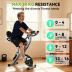 Bicicleta de Ejercicio Plegable, Bicicleta de Ejercicio para Casa con App, Altura Ajustable en 8 Posiciones, Resistencia Incluida, Bicicleta de Ejercicio Plegable con LCD y APP, Resistencia Magnética Silenciosa, Monitor de Frecuencia Cardíaca, Bicicleta d