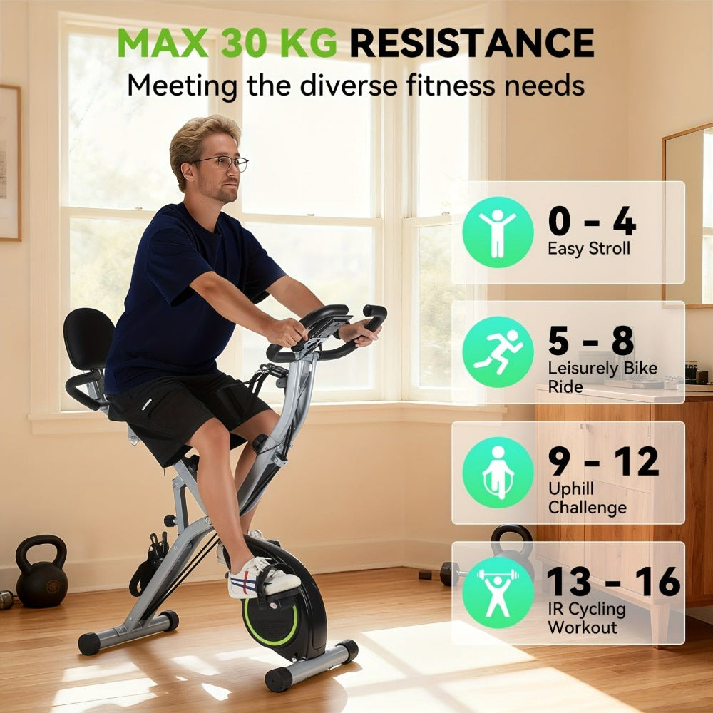 Bicicleta de Ejercicio Plegable, Bicicleta de Ejercicio para Casa con App, Altura Ajustable en 8 Posiciones, Resistencia Incluida, Bicicleta de Ejercicio Plegable con LCD y APP, Resistencia Magnética Silenciosa, Monitor de Frecuencia Cardíaca, Bicicleta d