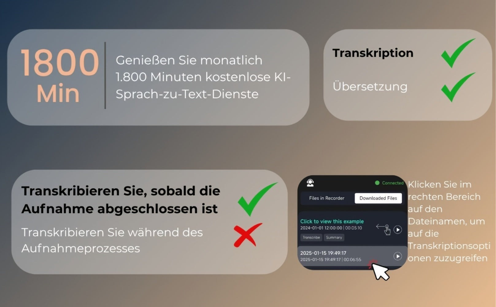 Grabadora de Voz con APP para Transcripción AI, Resumen GPT-4o, Traducción, Mapeado Mental, 64GB de Almacenamiento y Diseño Magnético, Ideal para Llamadas, Clases y Reuniones, por FoCase Rec
