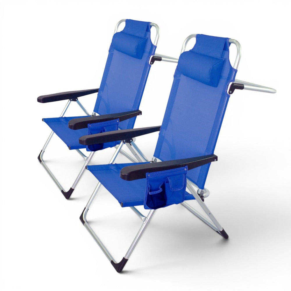 Silla Playa Plegable, Sillon Alto con Cojín, Reclinable, Altura del Asiento 29,5 cm, Asa de Transporte, Bolsillo para Movil y Bebida Textileno Resistente, Jardin, Camping, Hamaca