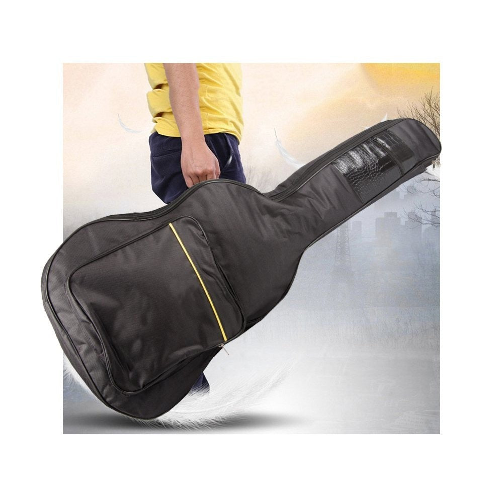 Funda Clásica para Guitarra Acústica, Estuche Rígido Negro con Bolsillos, Correas Ajustables y Asa para Transporte, Material Sólido Grueso Protector Resistente a las Condiciones Climáticas, Estuche con Bolsillo Adicional para Partituras A4 y Bolsillo para