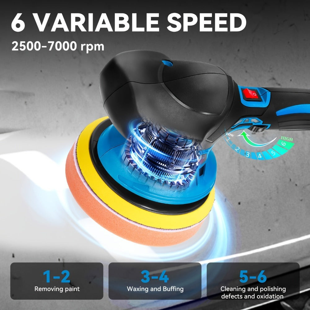 Pulidora de 21V, Disco de Lijado de 150mm para Detallado Automotriz con Funciones de Pulido y Encerado, 2500-7000 RPM, Herramienta Eléctrica para Autos y Muebles, Limpieza de Paredes y Baños, Compatible con Batería Yofidra