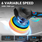 Pulidora de 21V, Disco de Lijado de 150mm para Detallado Automotriz con Funciones de Pulido y Encerado, 2500-7000 RPM, Herramienta Eléctrica para Autos y Muebles, Limpieza de Paredes y Baños, Compatible con Batería Yofidra