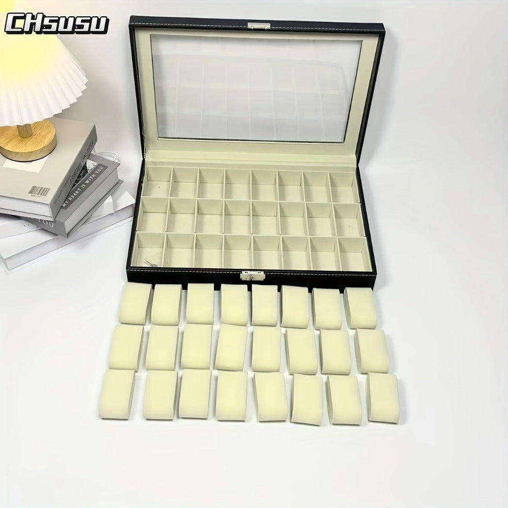 1 Caja para Relojes para 24 Relojes, Caja de Almacenamiento para Relojes de Hombre con Cerradura de Metal, Llave y Almohadillas Extraíbles, Idea de Regalo, Caja Negra para Relojes