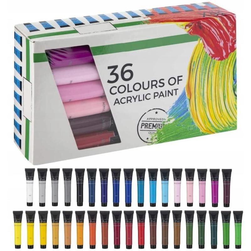 Set de Pinturas Acrílicas de 36 Tubos, 20 ML Cada, Set Grande de Pinturas Acrílicas para Pintar en Lienzo, Madera, Papel y Yeso, Acrílicos Profesionales para Artistas, Aficionados y Principiantes, Alta Pigmentación y Colores Intensos, Resistente al Agua D