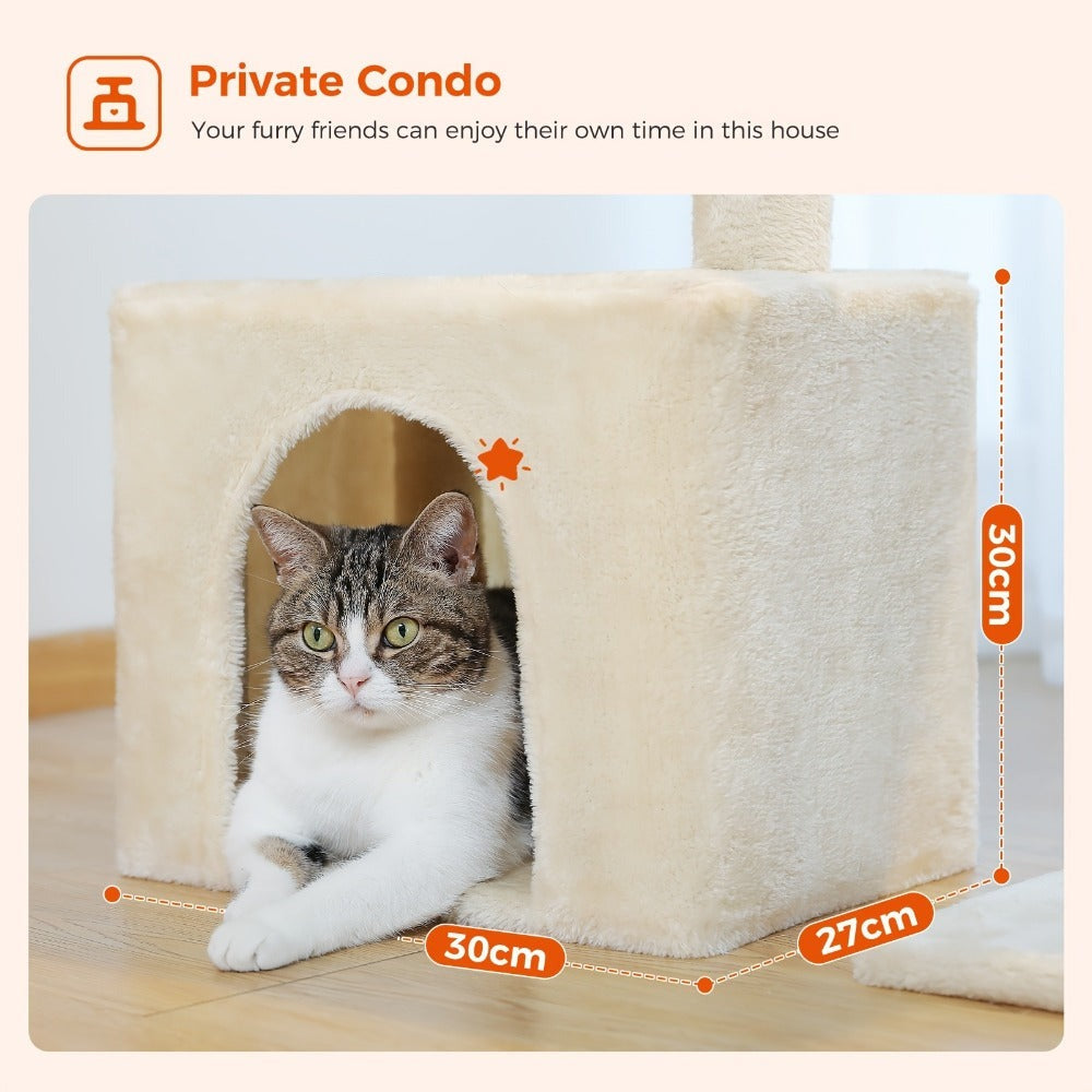 Árbol para Gatos Pequeños de Pawz Road para Interiores - Centro de Actividades Convertible 2-en-1 con Postes Rascadores, Hamaca de Peluche y Percha Superior Desmontable, Diseño Robusto Ahorrador de Espacio para Gatitos, Gris y Beige, Árbol Lindo para Gato