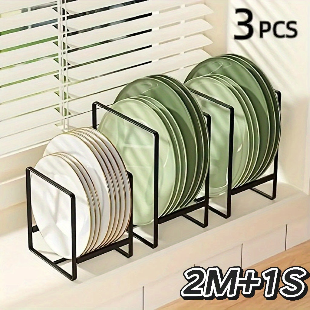 Organizador de Soportes de Platos de Metal de 1/3 piezas, Soporte Vertical para Platos, Construcción de Metal Duradera Anti-Caída, Ahorro de Espacio, Adecuado para Platos, Ollas, Tapas, Tablas de Cortar, Ideal para el Hogar, Uso en Restaurantes