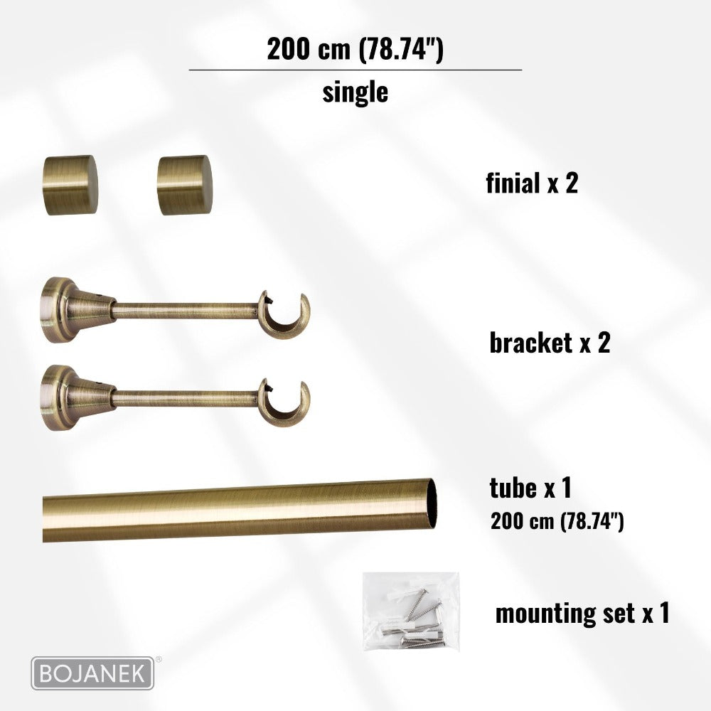 Barra de Cortina de Metal Montada en la Pared para Cortinas y Visillos – BOJANEK – 4 Colores, 8 Longitudes (120 - 600 cm) – Barra de Cortina Robusta, Ajustable y Duradera para Sala, Dormitorio, Cocina, Baño, Oficina; Barra de Cortina Perfecta para Interio