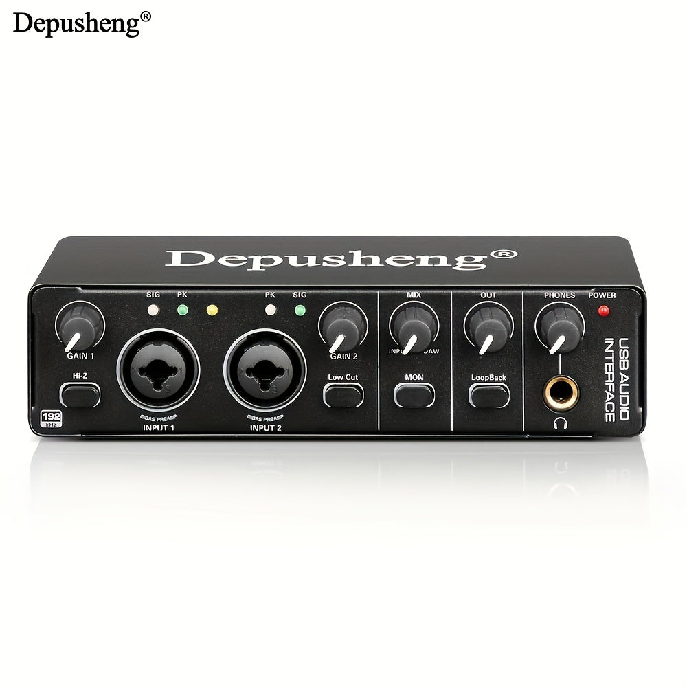 Interfaz de audio profesional Depusheng, tarjeta de sonido, 24 bits/192 kHz, XLR y alimentación fantasma, para guitarra eléctrica, PC/streaming/Win, alimentación por USB