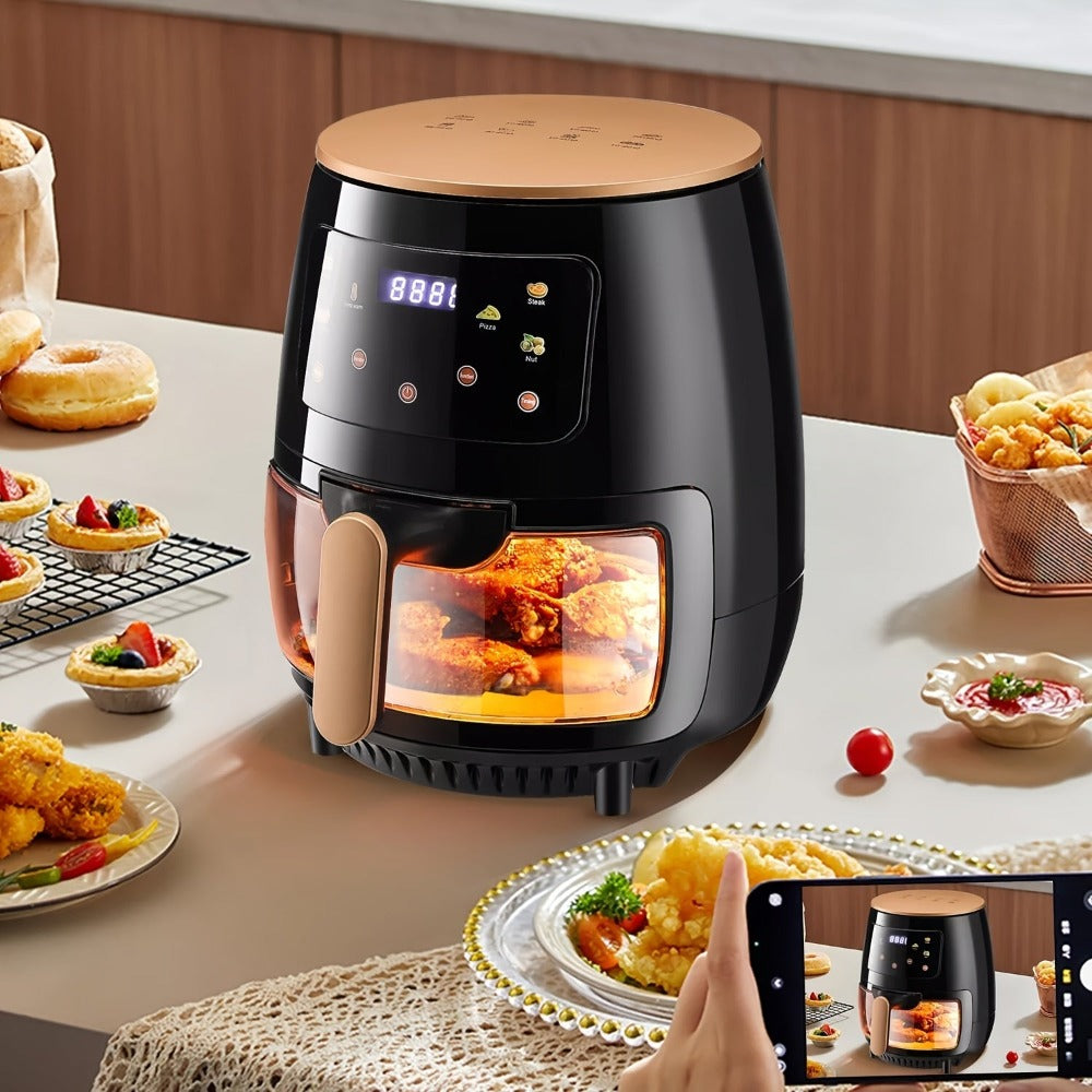 Freidora de aire de 6L con ventana de fácil visión, nueva gran capacidad, pantalla táctil, multifunción, mini horno, controles táctiles con 6 ajustes preestablecidos, cesta antiadherente y apta para lavavajillas, - , pollo, papas fritas, asados, asa al ho