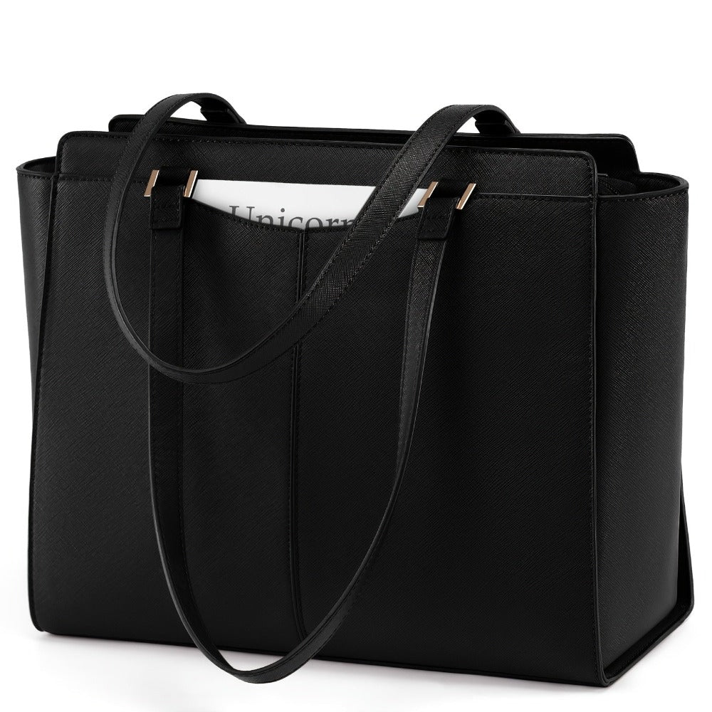 RAINSMORE Bolso para portátil de 14 pulgadas para mujer, bolso de mano de cuero sintético , bolso de hombro para desplazamientos, adecuado para oficina de negocios y escuela, , talla M