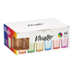 Juego de 6 Vasos de Vidrio, 360ml, Estilo Retro, Surtido de Colores Arcoíris, Ideales para Regalo de Navidad, Cócteles, Agua o Jugo, Vajilla Elegante para el Hogar