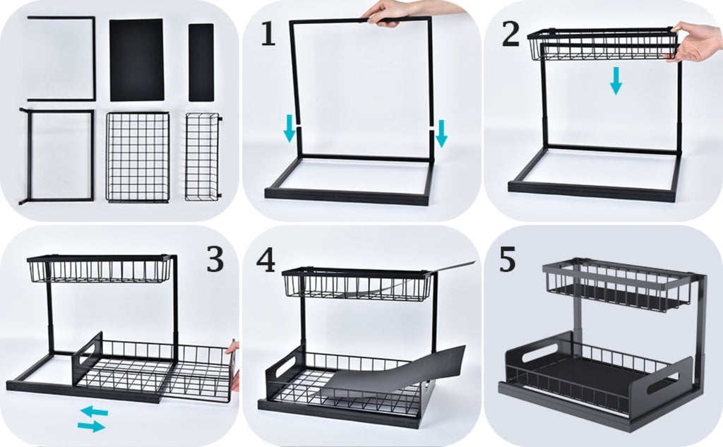 Organizador para debajo del fregadero, estante de almacenamiento para debajo del fregadero, estante organizador extraíble, estante de almacenamiento multifuncional de doble capa para artículos diversos, estante de almacenamiento deslizante de gran capacid