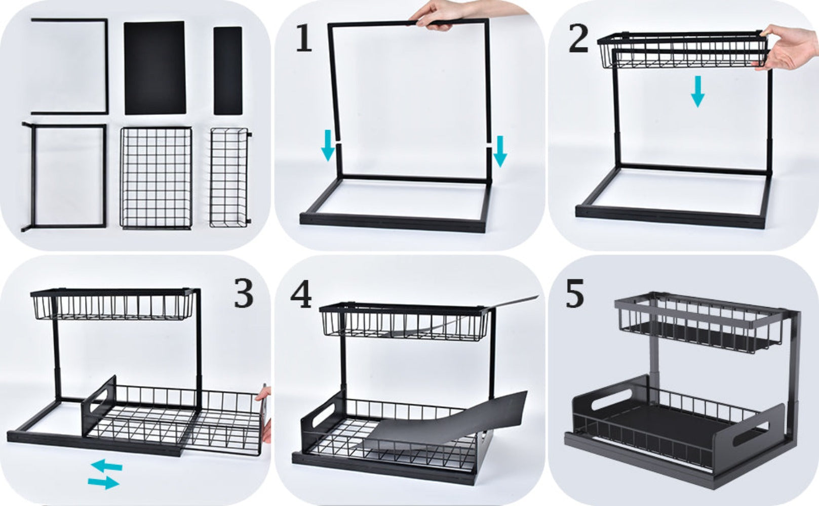 Organizador para debajo del fregadero, estante de almacenamiento para debajo del fregadero, estante organizador extraíble, estante de almacenamiento multifuncional de doble capa para artículos diversos, estante de almacenamiento deslizante de gran capacid