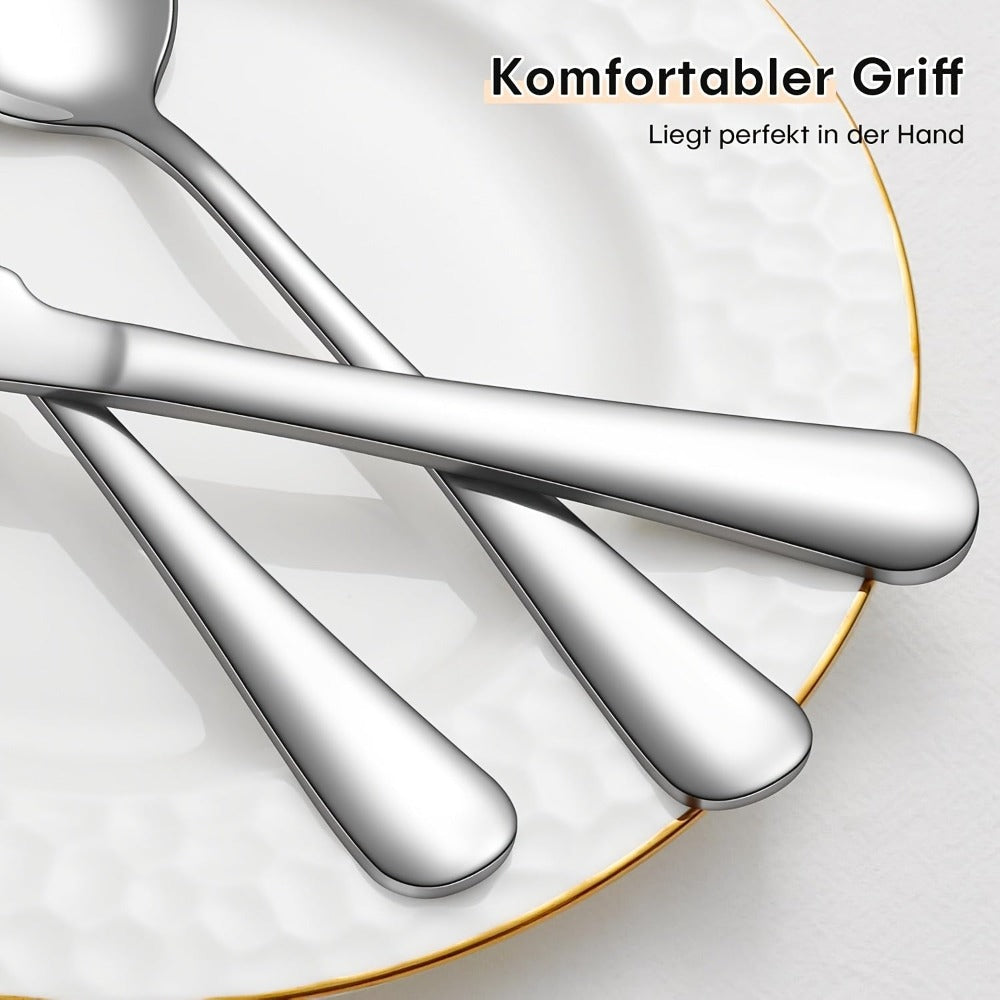 Juego de vajilla de acero inoxidable de 60 piezas para 12 personas con cuchillos, tenedores y cucharas. Ideal para restaurantes, fiestas, bodas, artesanía clásica de tiras. Mangos ergonómicos y diseño de alta calidad. Agarre cómodo. Lavable con lavavajill