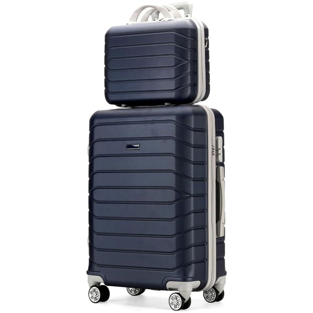 PROVITERA Conjunto de 4 maletas rígidas de ABS con estuche de belleza, maleta con asa telescópica y ruedas fáciles de rodar, carrito con cerradura y candado de código, equipaje de mano con diseño moderno ultra resistente