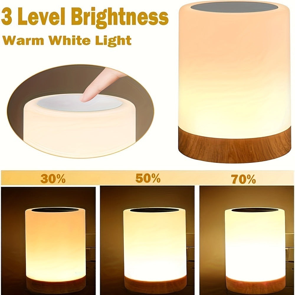 1/2pcs Lámpara Nocturna LED RGB con Acabado de Madera, Lámpara de Noche con Sensor Táctil, 13 Colores, Cambio de Color, Regulable, Sin Control Remoto, Función de Temporizador, para Dormitorio, Sala de Estar, Lámpara Nocturna Portátil, con Múltiples Modos