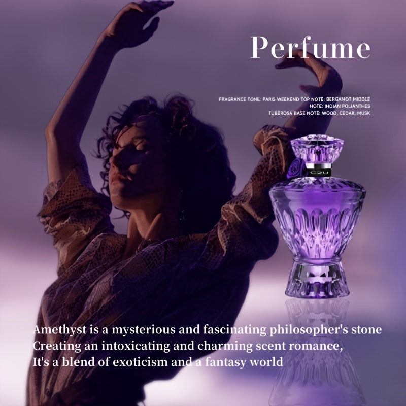 Indúlgate en el lujoso aroma del perfume Amethyst Lady, inspirado en joyas, presentado en una botella de vidrio púrpura - Con un aroma de esmeralda creada, 75ml/2.55oz, aroma floral fresco de larga duración, el regalo perfecto para las fiestas