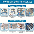 20 piezas de bolsas de almacenamiento de compresión al vacío con bomba manual, varios tamaños, transparentes, recipientes de almacenamiento de plástico sellados para ropa, mantas, camisas, organizador de ahorro de espacio para el hogar