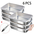 Juego de 6 recipientes de acero inoxidable para alimentos, apilables con tapas, aptos para microondas, con tapa abatible, cuadrados, adecuados para ensaladas, frutas, almacenamiento de alimentos, organizador de cocina, conservación de la frescura en el re