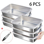 Juego de 6 recipientes de acero inoxidable para alimentos, apilables con tapas, aptos para microondas, con tapa abatible, cuadrados, adecuados para ensaladas, frutas, almacenamiento de alimentos, organizador de cocina, conservación de la frescura en el re