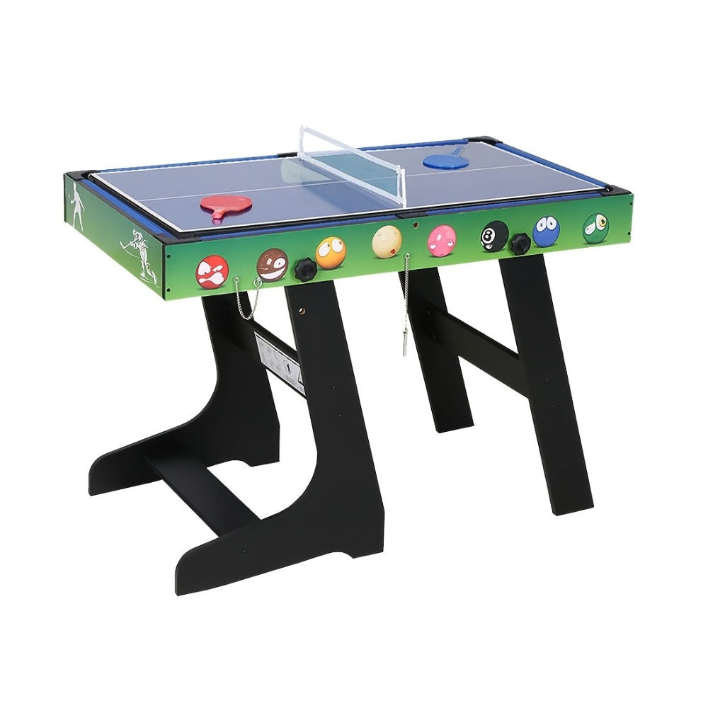 HLC Mesa de Juegos Multifuncional 4 en 1: Billar, Air Hockey, Ping Pong y Curling, diseñada especialmente para salas de juegos familiares. Disfruta del máximo entretenimiento multi-juego con un juego completo de accesorios (solo para adultos), sin batería