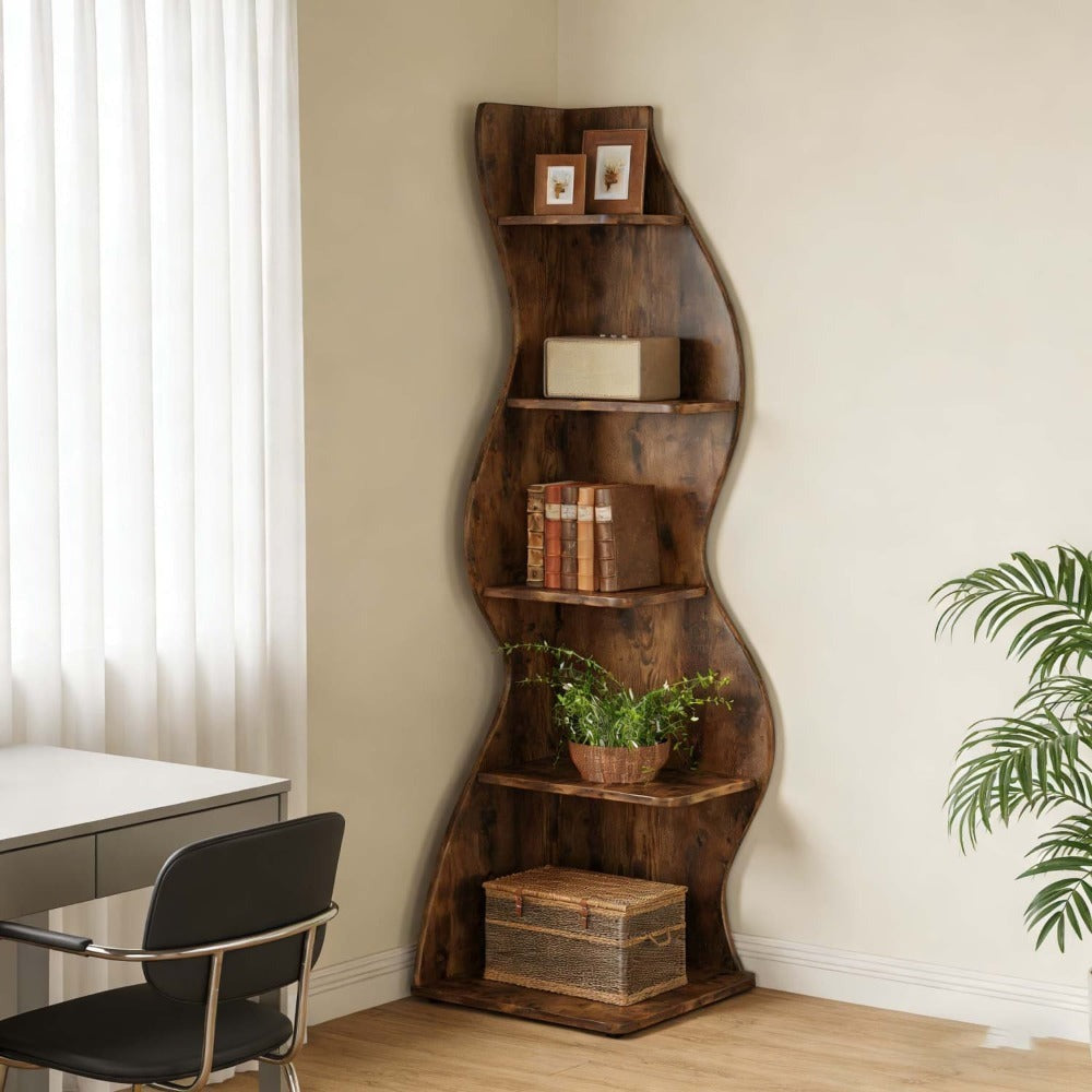 Estantería de esquina, moderna estantería de pared de esquina de 5 niveles, elegante estantería pequeña de esquina para libros, estante de almacenamiento, soporte para plantas con forma única para trastero, oficina, (1 pieza, blanca), mini estantería, est