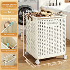 Cesta de Ropa Grande Plegable con Ruedas, Cuero Sintético Color Sólido, Versátil y Portátil para Almacenamiento en Baño y Balcón, 15.8/205GaA, Varios Tamaños Disponibles, Bolsa de Ropa para Lavandería, Cestas de Ropa