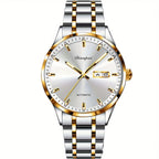 Un reloj de hombre tradicional y sofisticado con un calendario luminoso, fabricado con una correa de acero inoxidable, lo que lo convierte en un regalo ideal para hombres. El reloj mecánico automático Dianpai para negocios, sin batería.