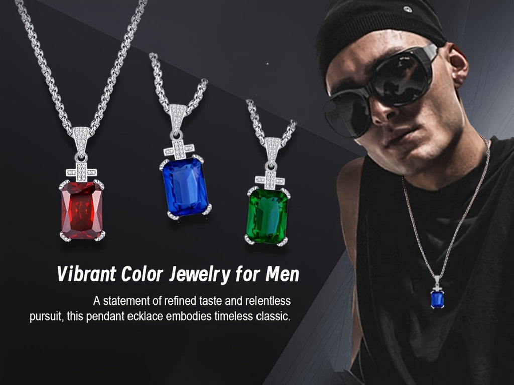 Collar de cruz prémium para hombre | Colgante de circonita cúbica sintética tallada de 17.5 quilates | Cadena de acero inoxidable 304L de 60.96 cm | Regalo de lujo para él