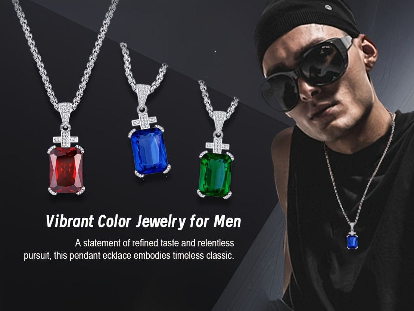 Collar de cruz prémium para hombre | Colgante de circonita cúbica sintética tallada de 17.5 quilates | Cadena de acero inoxidable 304L de 60.96 cm | Regalo de lujo para él