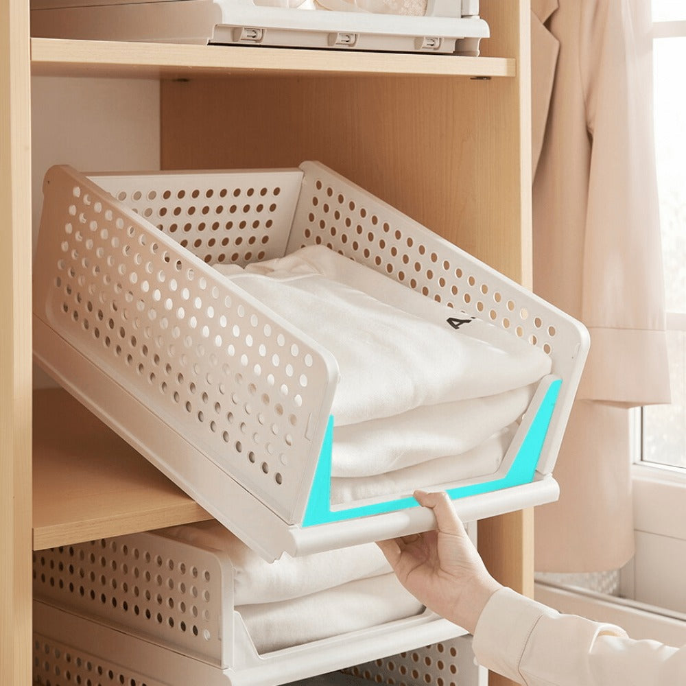 4pcs Organizadores Armario Plegables y Apilables, Cajones de Almacenaje con Separadores Extraíbles, Almacenaje y Organización para Dormitorio, Oficina y Baño, Plastico