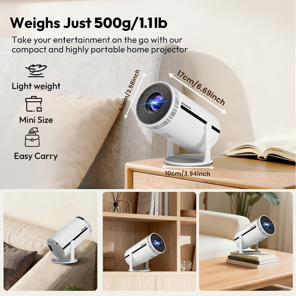 Proyector inteligente 4K Full HD, proyector sin varillas con WiFi y Bluetooth, compatible con 1080P, rotación de 180 grados, altavoces integrados, apto para iPhone/Android 11.0/sistema, compatible con Netflix y YouTube