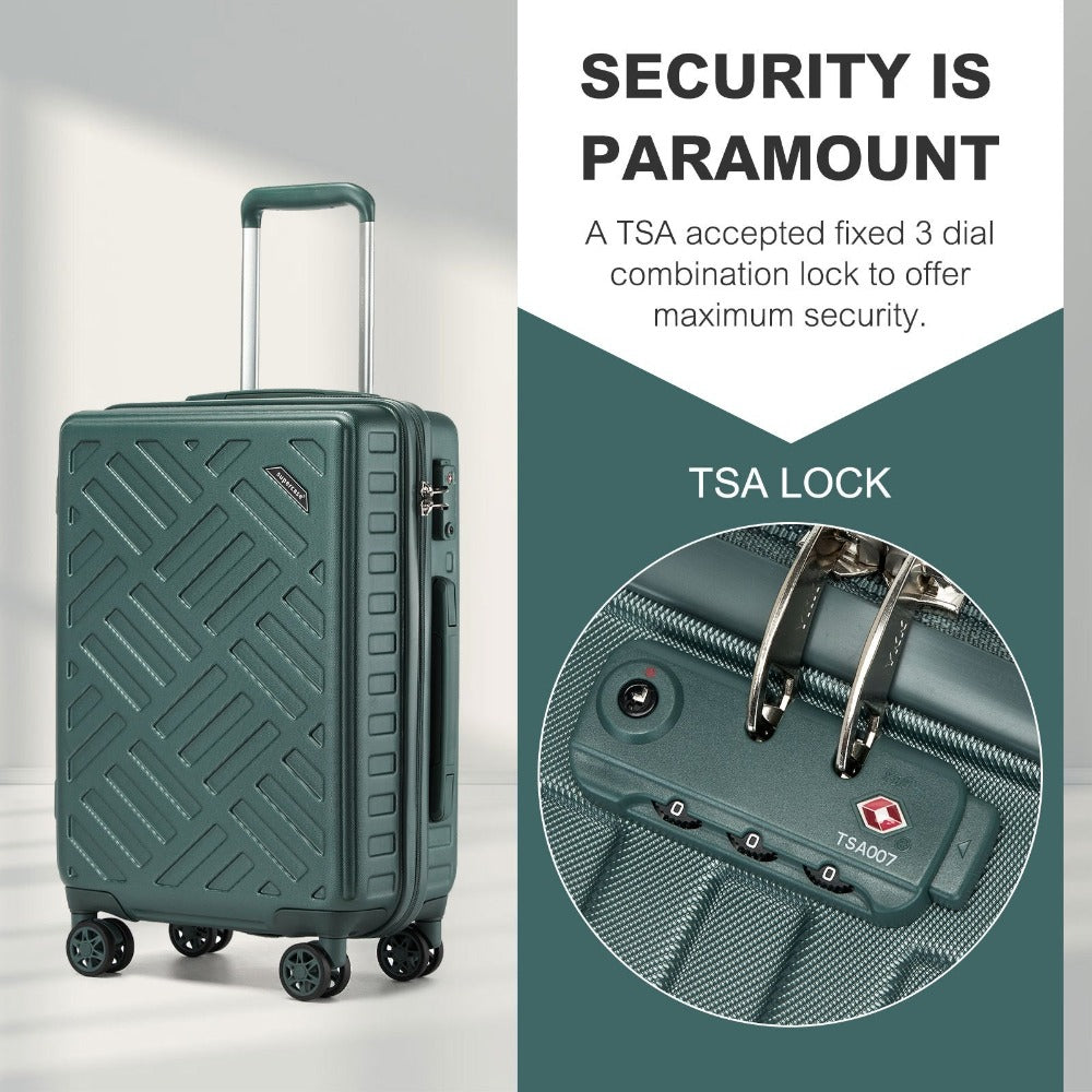 1pieza de 20/24/28 pulgadas Drak Green Sleek Geometric Pattern Hard Shell ABS+PC Maleta con cerradura TSA para viajes sin esfuerzo Regreso a la escuela Regalo de vacaciones