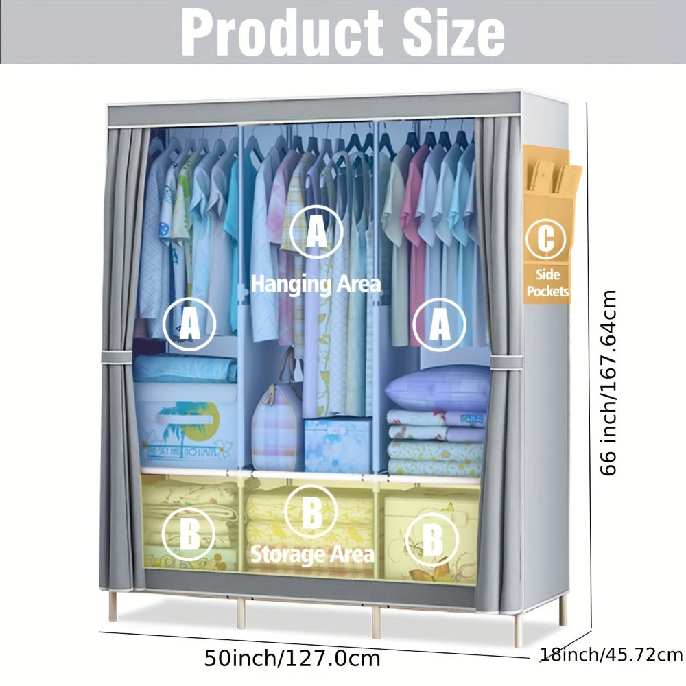 Armario Grande de Lona con Colgadores, Ideal para Almacenamiento en Dormitorio y Sala (, Gris, Marrón), Armarios Portátiles