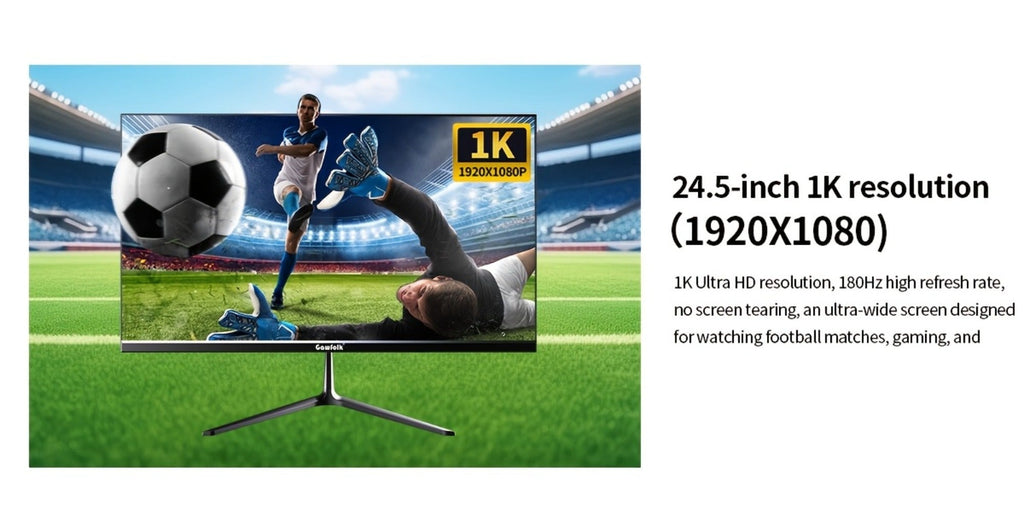 Monitor Gaming Gawfolk de 24.5 pulgadas, Panel Plano, Tasa de Refresco de 200Hz, Full HD 1080P, Pantalla PC, Panel IPS, Diseño sin Bordes, Tecnología Freesync, Soporte Panel VA, Conectividad HDTV y Displayport, Compatible con Montaje en Pared VESA 75X75