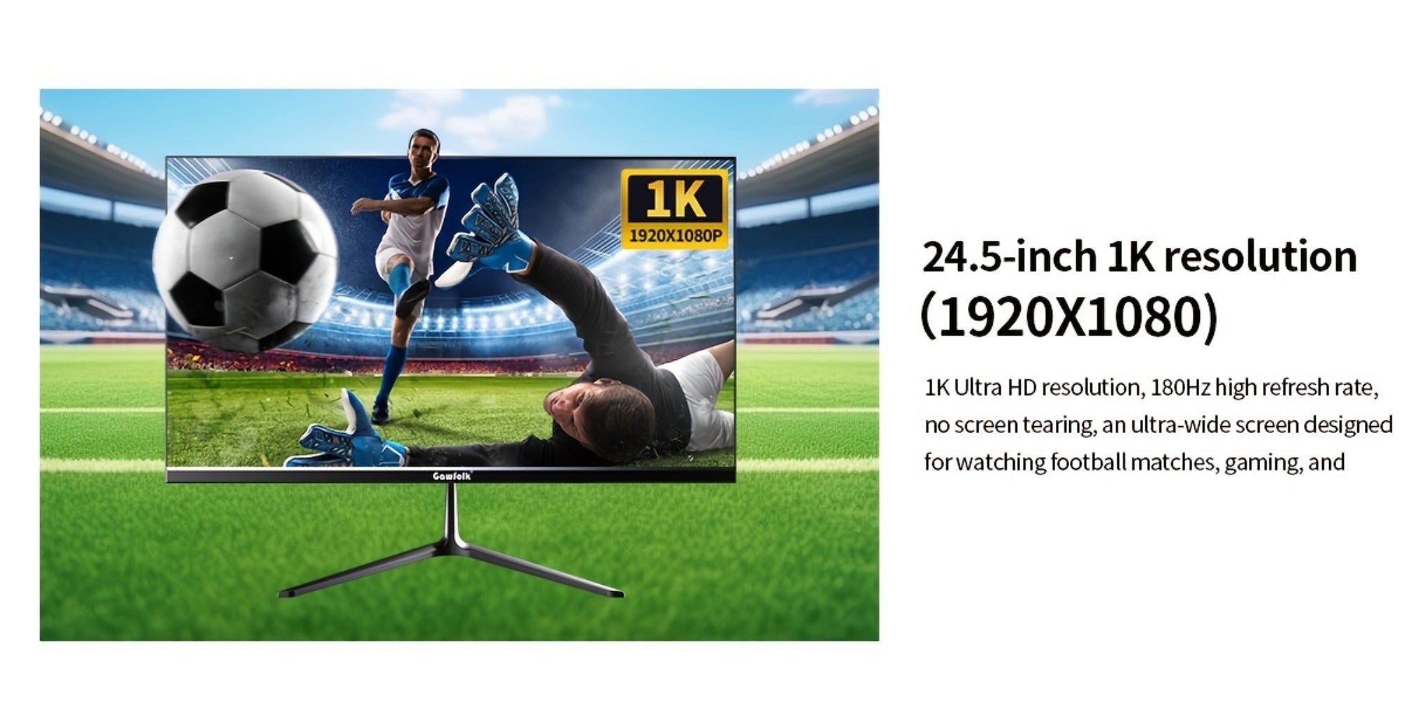 Monitor Gaming Gawfolk de 24.5 pulgadas, Panel Plano, Tasa de Refresco de 200Hz, Full HD 1080P, Pantalla PC, Panel IPS, Diseño sin Bordes, Tecnología Freesync, Soporte Panel VA, Conectividad HDTV y Displayport, Compatible con Montaje en Pared VESA 75X75