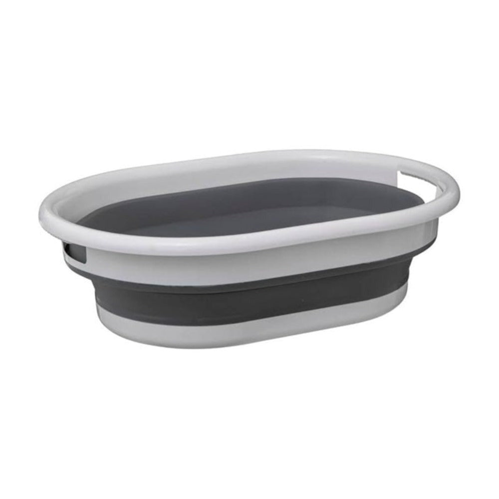 Cubo para la colada retráctil blanco y gris 21 l. Ideal para ropa sucia, Dobla, Juega, Lleva contigo.