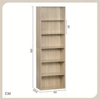 Estantería Ajustable de 6 Niveles | Estante de Almacenamiento Independiente Abierto, Estante de Partición, Adecuado para Oficina y Estudio, Roble Claro y Blanco, Dimensiones: 60x180x23.5 cm, Independiente, Requiere Montaje