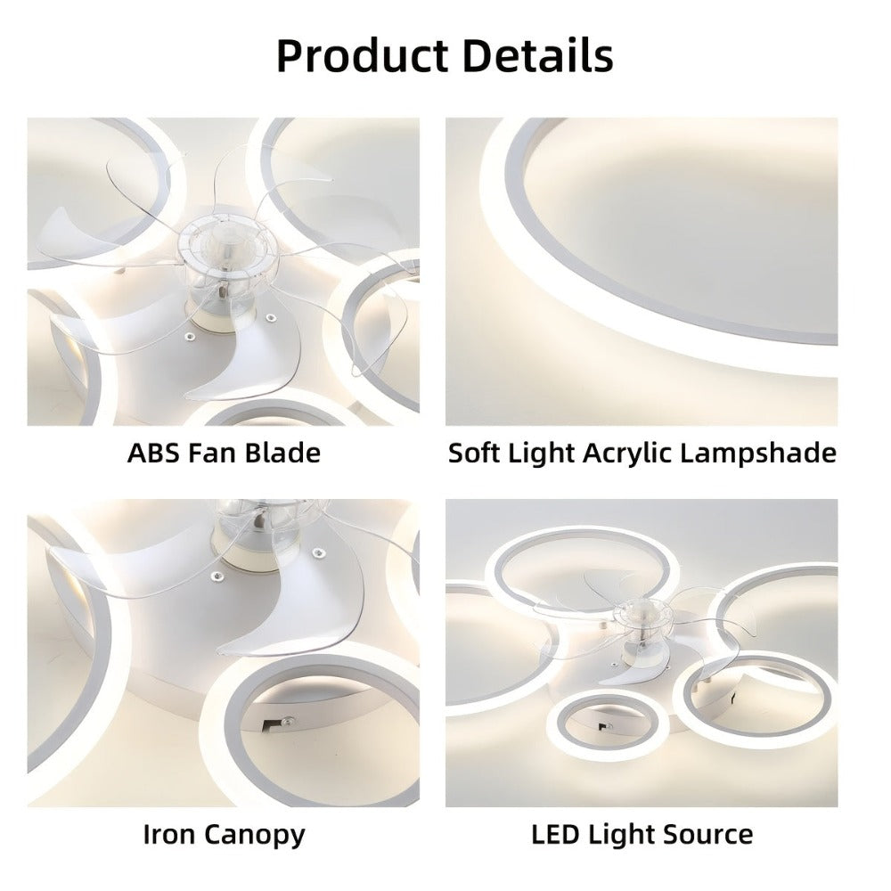 Ventilador de techo LED con iluminación, lámpara de techo con ventilador y control remoto APP, 3 temperaturas de color, 6 velocidades, ventilador de techo con luz para dormitorio, sala de estar, comedor