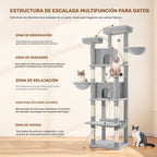Rascador Grande para Gatos, Rascador de 216 Cm, Gatos Grandes, Estable con Rascadores, 2 Casas Cómodas para Gatos, 2 Perchas, 2 Cestas, Hamaca, Para Uso en Interiores