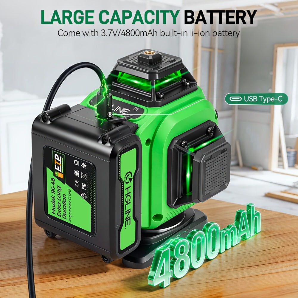 1 Juego de Nivel Láser, 16 Líneas Cruzadas Verdes, Láser 4D, con Batería Recargable, Nivel de Alta Precisión con Función de Nivelación Automática, Perfecto para Construcción y Decoración del Hogar