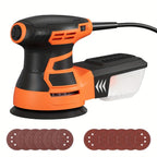 Lijadora orbital aleatoria de 385 W, 6 velocidades ajustables, 13000 RPM, 12 lijas, disco de 125 mm, extracción de polvo, ideal para madera y superficies
